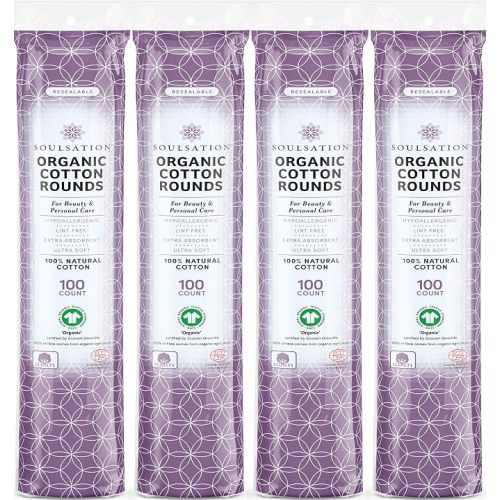 SoulSation Organic Cotton Rounds, 400 Count - Makeup Remover Pads for Face, Lint-Free