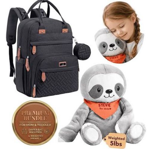 BabbleRoo Original Diaper Bag Bundle and 5lb Sloth Lilly's Love Weighted Animal