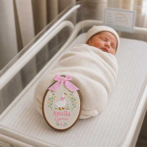 Custom Embroidered Silly Goose Baby Name Sign, Gender Neutral Baby Announcement, Nursery Decor