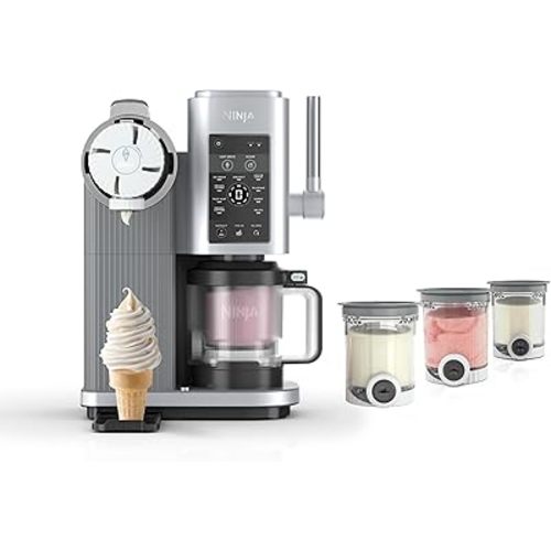 Ninja Swirl by CREAMi Ice Cream and Soft Serve Maker, Includes (4) Pints for Sorbet, Milkshake, Frozen Yogurt, Low Calories Program & More, 13-in-1, Soft Serve Handle