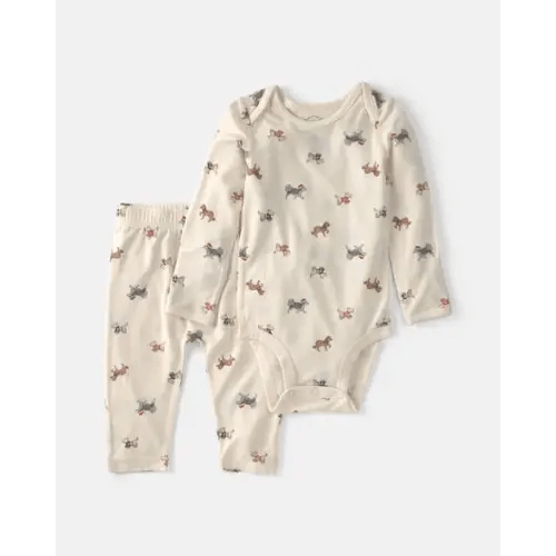 Baby 2-Piece Dog PurelySoft™ Long-Sleeve Bodysuit & Pant Set - Cream | Carter's
