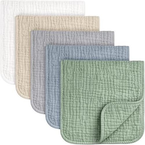 KeaBabies Organic Muslin Burp Cloths Baby Boy, Girl – 5-Pack 100% Cotton Muslin Burping Cloths for Babies, Newborn, 21x10 Large & Absorbent Spit Up Rags, Baby Washcloth, Infant Towels (Slate)
