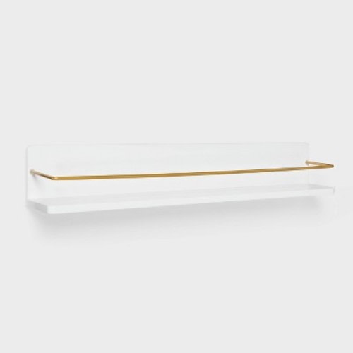 Kids' Wall Shelf White with Gold - Pillowfort™: Floating Decorative MDF Wall Organizer, 24" Wide