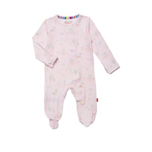 Baby Girls Pink Safari Printed Footie Pajamas