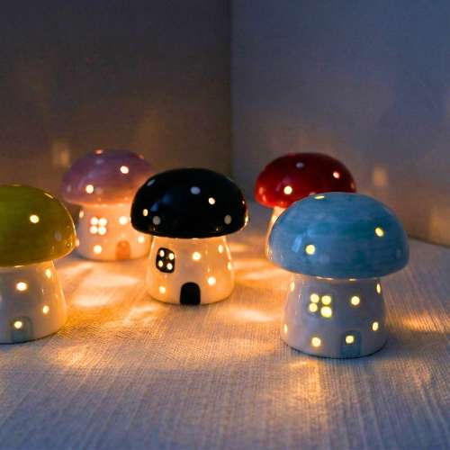 Mushroom Ceramic Night Light, Handmade Glowing Mushroom House Lamp, Cute Bedside Light, Creative Bedroom Decor, Mushroom Lover Gifts