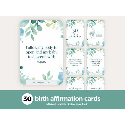 Digital Birth Affirmation Cards, Printable Positive Quotes for Pregnancy, Labor Affirmations, Green Floral, Baby Shower Gift, Edit in Canva
