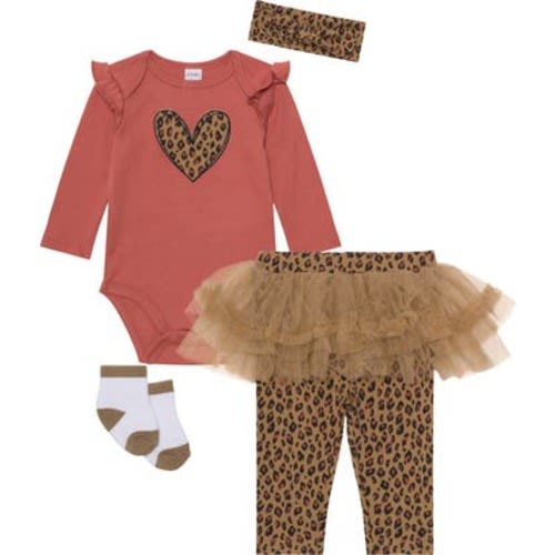 Ruffle Bodysuit, Skirted Leggings, Headband & Socks Set