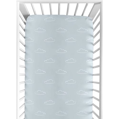 Sweet Jojo Designs Blue Clouds Boy Baby Fitted Crib Sheet for Infant Newborn Nursery Toddler Bed Room Standard Mattress - Slate and White Cloud Sky for Vintage Airplane Aviator Aviation