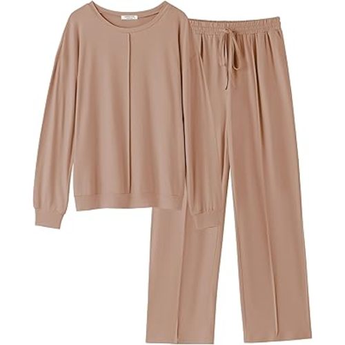 Ekouaer Pajama Sets for Women 2 Piece Lounge Sets Long Sleeve Sleepwear Top and Pants Cozy Pjs Loungewear with Pockets S-XXL