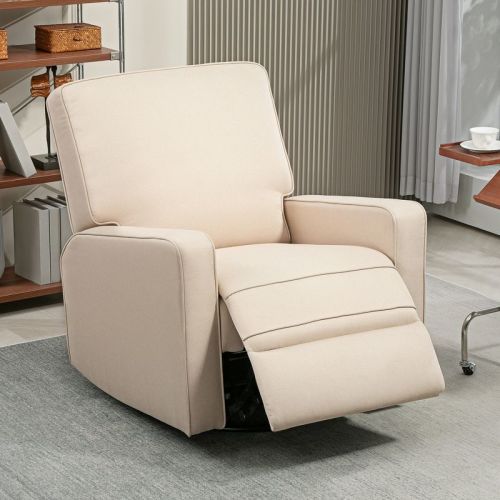 HOMCOM Recliner Chair for Adults, Adjustable Single Sofa with Thick Cushion, Breathable Fabric Glider Rocker Recliner Chair for Living Room, Beige