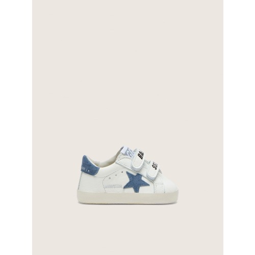 Baby Old School in white leather with denim-blue suede star