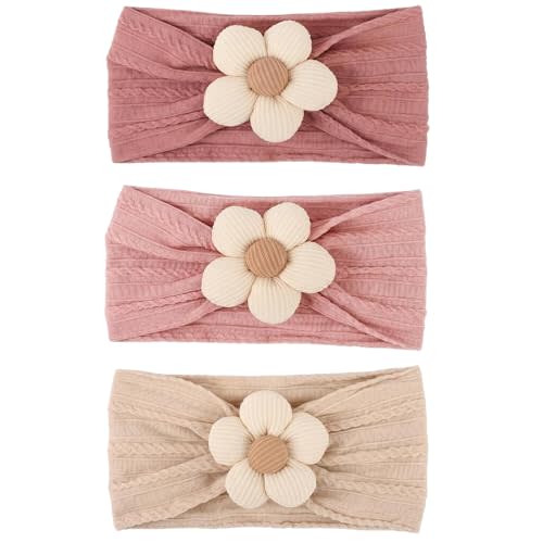 DRESHOW BQUBO Baby Flower Headbands Baby Girls Nylon Headbands Soft Stretchy Hairbands Handmade Hair Accessories for Newborn Infant Toddlers Kids Baby Essentials 3 Pcs
