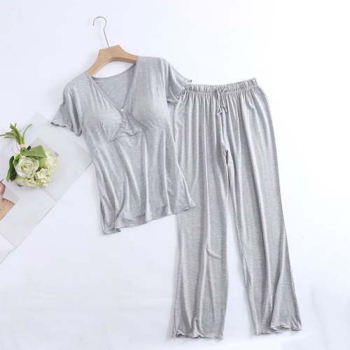 purcolt Women's Maternity Pajama Set Nursing Pjs Postpartum Breastfeeding Sleepwear Set Short Sleeve V Neck Top & Pants Pregnancy Loungewear