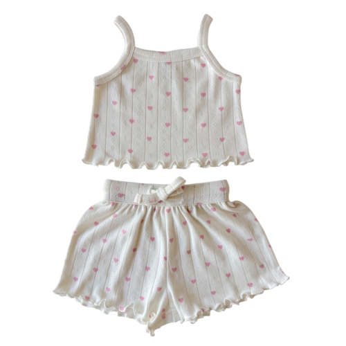 White with Pink Heart / Organic Pointelle Summer Set