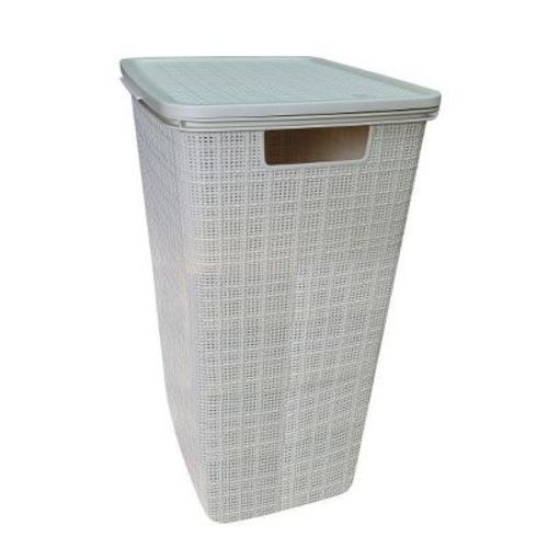 YBM Home Plastic Rattan Laundry Hamper Basket with Hinged Lid