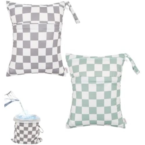 ALVA ALVABABY 2pcs Waterproof Wet Dry Bags,Reusable with Two Zippered Pockets,Baby Cloth Diaper,Travel,Beach,Pool,Daycare,Soiled Baby Items,Yoga Gym Bag,Swimsuits or Wet Clothes 2LW08