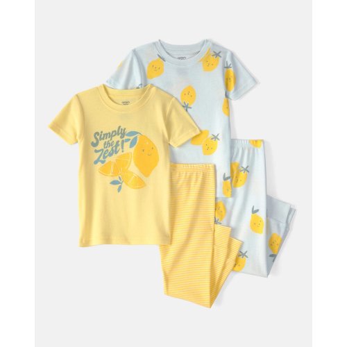 Baby Girl Lemon 100% Cotton Snug Fit 4-Piece Pajama Set - Blue/Yellow | Carter's