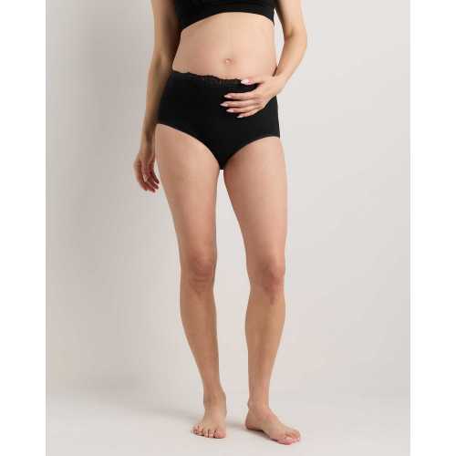 Organic Cotton Lace Trim Maternity & Postpartum Brief (6-pack) in Black, Size Medium