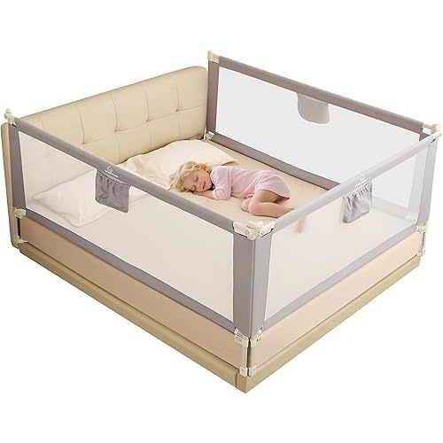 Quick Assembled Bed Rail for Baby, Foldable Toddlers Bed Rails, Height Adjustable Bed Rail Guard, Steady and Safty for King Size Bed (2 Sides 78.7"+1 Side 74.8'')
