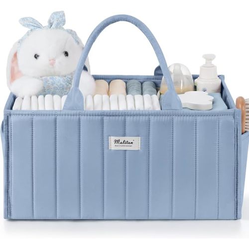 Maliton Baby Diaper Caddy Organizer with 2 Side Pockets, Portable, Blue