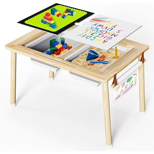 Sensory Table for Toddlers 1-3 - Multifunction Toddler Activity Table with Block Lid & 2 Storage Bin,Sturdy Play Sand Table,Kids Table for Indoor and Outdoor,Christmas and Birthday Gifts