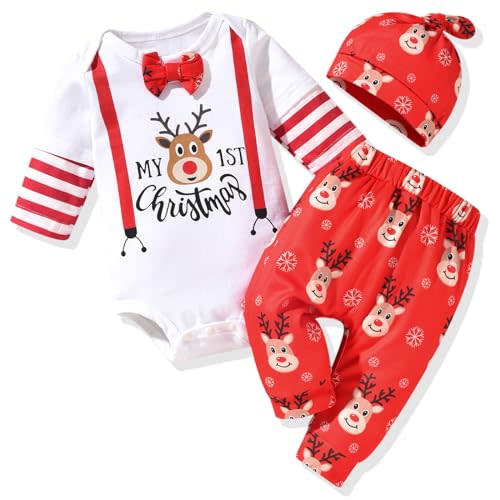 HINTINA Preemie Newborn Baby Boy First Christmas Outfits Xmas Clothes Set