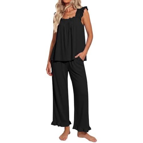 Ekouaer Pajamas for Women Set 2 Piece Ruffle Sleeveless Pj Bridal Sleepwear