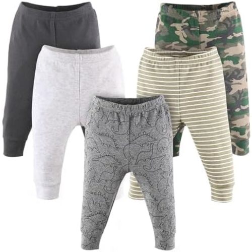 The Peanutshell 5 Pack Baby Boy Pants Set - 100% Cotton Toddler Pants for Boys, Newborn Baby Boy Clothes for Toddlers and Babies - Dinosaur Green