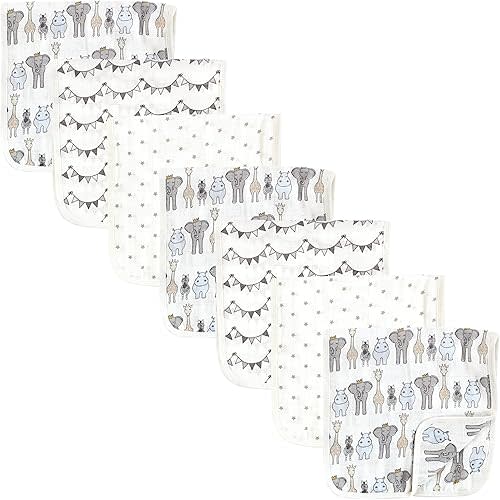 Hudson Baby Unisex Baby Muslin Burp Cloth 7pk, Royal Safari, One Size