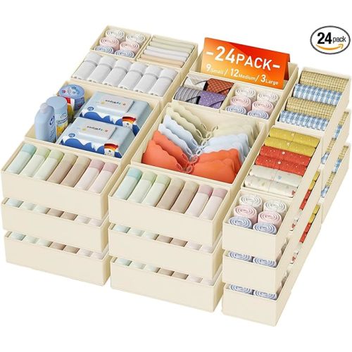 DIMJ Drawer Organizer Clothes 24 Pack - Foldable Baby Organizers and Storage Dresser Organizer for Bedroom, Closet Nursery Organization Dresser Dividers for underwear, Sock, Bra, Belt, Tie