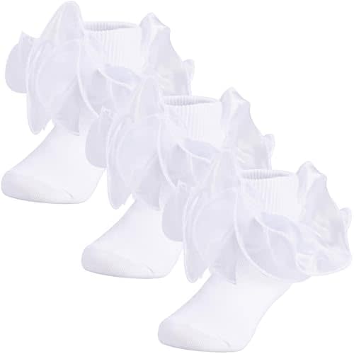 Dicry Baby Girls Double Lace Turn Cuff Socks with Big Ruffle for Infant Toddlers and Kids