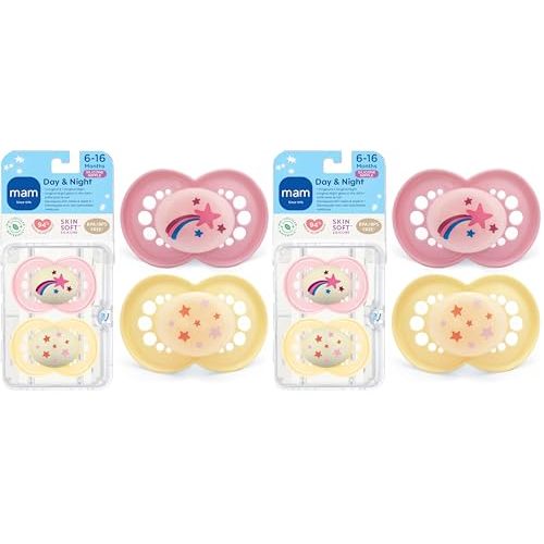 MAM Original Baby Pacifiers 6-16 Months,Binky for Newborn Babies,BPA-Free Skin Soft Silicone Nipple,Glows in The Dark,Developed with Medical Experts,Sterilizer Case,Made in Europe,2 Count (Pack of 2)