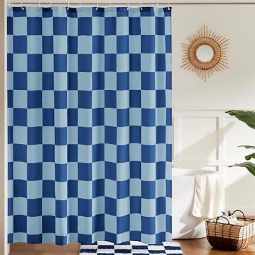 Ohocut Checkered Shower Curtain, Shower Curtains for Bathroom, Cute Retro Checkboard Shower Curtain Vintage Aesthetic, Washable Fabric Bath Curtain (Double Blue, 72''x72''(183x183cm))