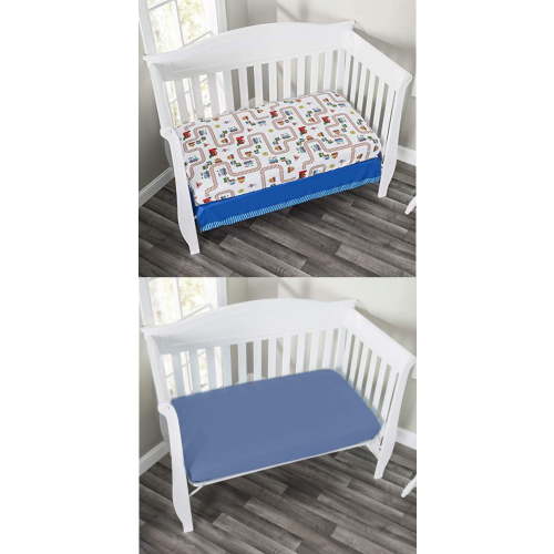Everyday Kids 2 Pack Fitted Boys Crib Sheet - Train/Light Blue