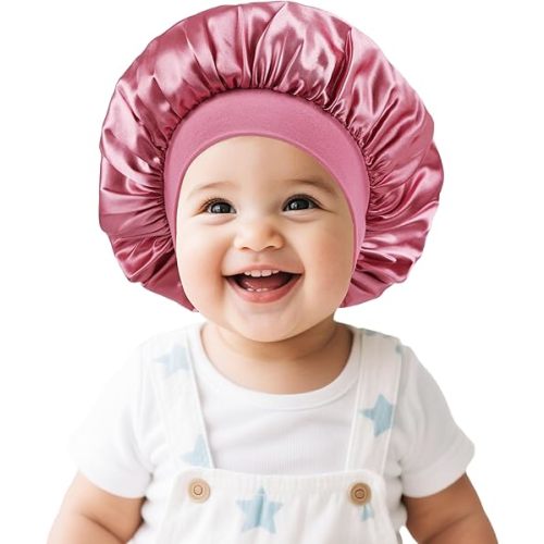 Satin Baby Bonnet for Sleeping Silk Sleep Cap Bonnets for Baby Girls and Boys Infant Rose Gold