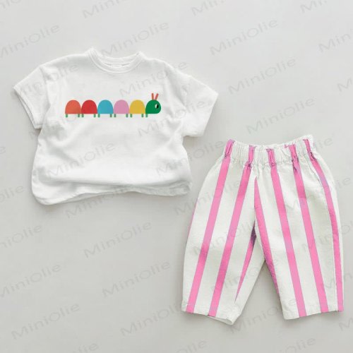 Baby Multicolor Caterpillar Pink Vertical Striped 2-piece Set