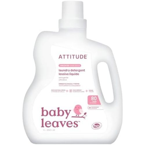 ATTITUDE Baby Laundry Detergent, Dermatologist Tested, Unscented, 80 Loads