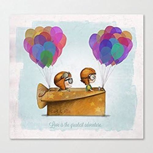 Pioenfly UP Pixar Love is the Greatest Adventure Framed Natural Canvas Wall Art (12" x 12" )