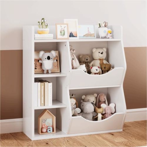 coucheta White 5-Cubby Kids Bookshelf & Playful Bookcase for Boys and Girls, Toy Storage Organizer for Books and Toys, for Kindergarten, Bedroom and Playroom