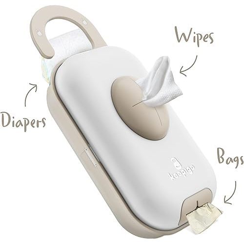keepigo Diaper Bag Wipe Dispenser | 3-in-1 Portable Diaper Caddy Organizer, Baby Wipe Holder with Disposable Bags | Baby Essentials for Newborns, Toddlers, Travel & Baby Shower Gifts