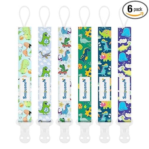 Baby Pacifier Clip for Boys Girl,6 Pack Stylish Binky Clips Strap,Paci Holder with Clips Universal Lightweight Fits Most Pacifiers Teeher Toy Teething Ring Soothie,Baby Gifts(Dinosaur-2)