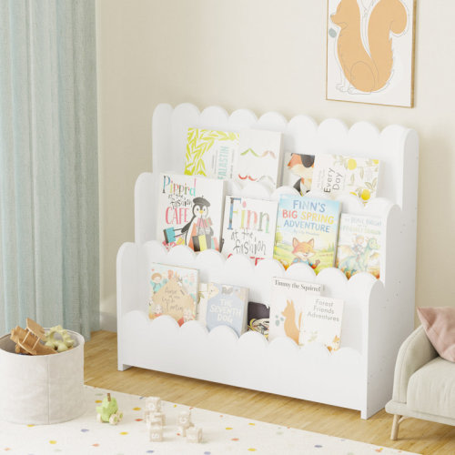 Tooloton 3-Tier Scalloped Bookshelf, Montessori Toddler Bookcase, Wooden Kids Book Shelf Organizer for Nursery, Playroom & Classroom & Reviews | Wayfair
