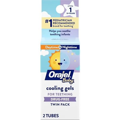 Orajel Baby Daytime & Nighttime Cooling Gels for Teething, 0.18 Oz, 2-Pack | Drug-Free, Soothes Teething Infants, Safe for Babies Age 0+, #1 Pediatrician Recommended Brand for Teething