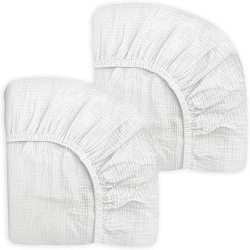 Mini Crib Sheets for Baby Boy Girl 2 Pack, Neutral Mini Crib Mattress Sheet 24" x 38", Muslin Nursery Bedding Soft and Breathable Comfort (White & White)