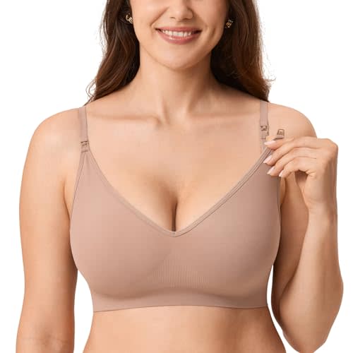 MOMANDA Sleep Nursing Bras for Breastfeeding Seamless Wirefree Maternity Bra V Neck Comfortable Bralette
