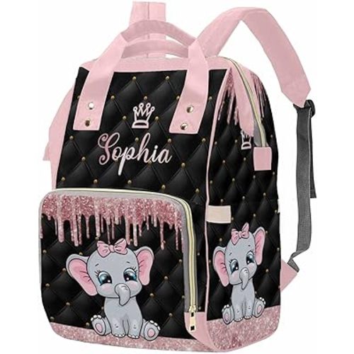 MyPupSocks Diaper Bag Backpack in Pink Personalized with Name Custom Mommy Nursing Baby Bags Multifunction Nappy Daypack with Large Capacity Casual Backpack Holiday Gift for Women