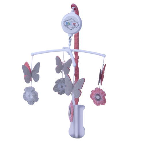 Bacati - Watercolor Flowers Coral Gray Musical Baby Crib Mobile