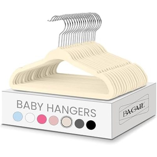 BAGAIL 50 Pack Kids Velvet Hangers 11 Inches Children's Clothes Hangers Non-Slip Baby Hangers for Infant/Toddler (Ivory)