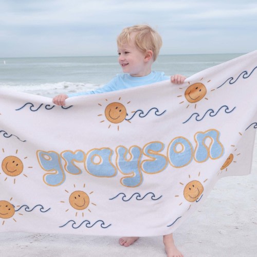Sun's Out Personalized Kids Beach Towel-Zion