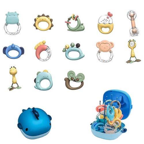Leeray 13 Pcs Baby Teether Rattle - Baby Essentials Sensory Toy With Storage Box And Dryer, Excellent Toys For Baby Shower Gifts As A Teething Toy For Infant Toys 0-3, 3-6, And 6-12 Months